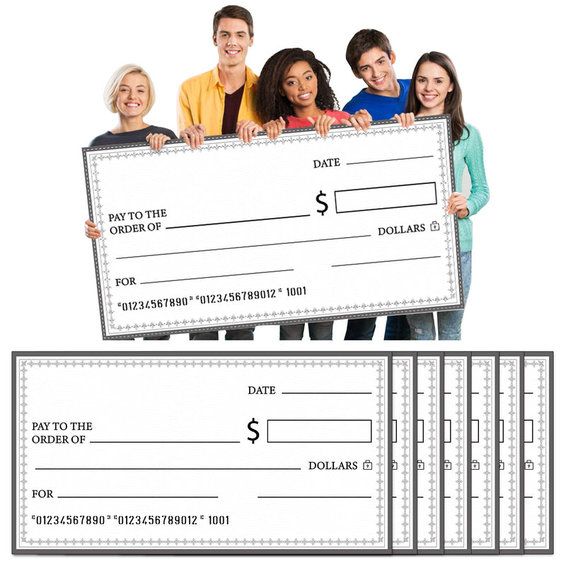 [Australia - AusPower] - Eersida 6 Pcs Giant Checks 30'' x 16'' Large Blank Fake Big Checks for Presentations Dry Erase Reusable Funny Oversized for School Graduation Donation Awards Fundraisers Charity Business 