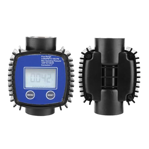 Digital Flow Meter, 5-120 L/Min 1 Inch Turbine Flow Meter with LCD Display, 1% Accuracy Diesel Fuel Flow Meter for Alcohol, Petrol, Chemical Liquids