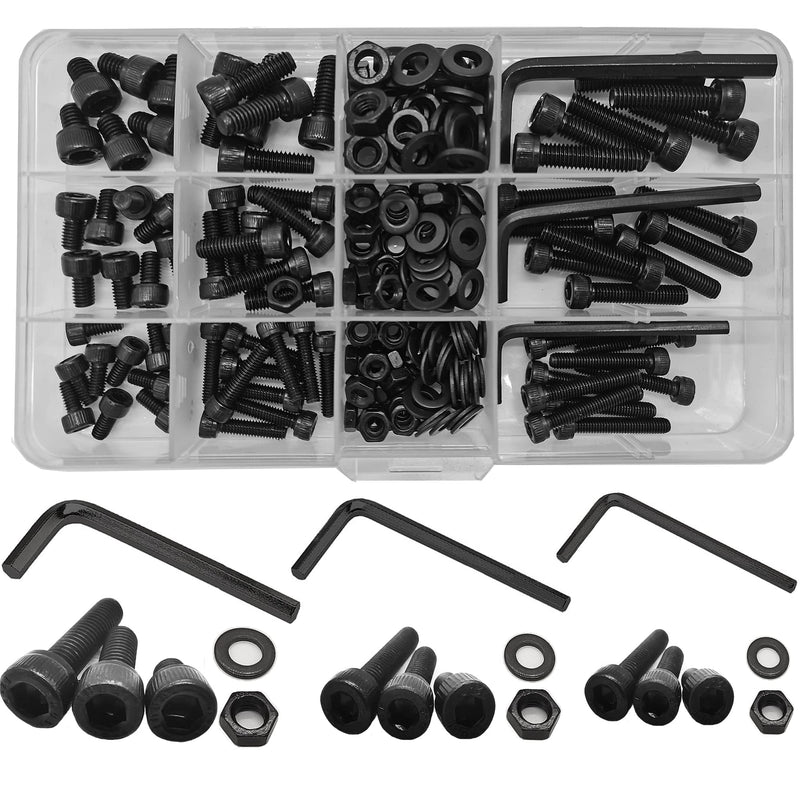 [Australia - AusPower] - 219 Pcs M4 M5 M6 Black Metric Hex Socket, 12.9 Grade Alloy Steel Head Cap Screws Bolts Washers Nuts Kit, Hex Socket Bolts and Nuts Assortment Set Screws Black Socket Head 