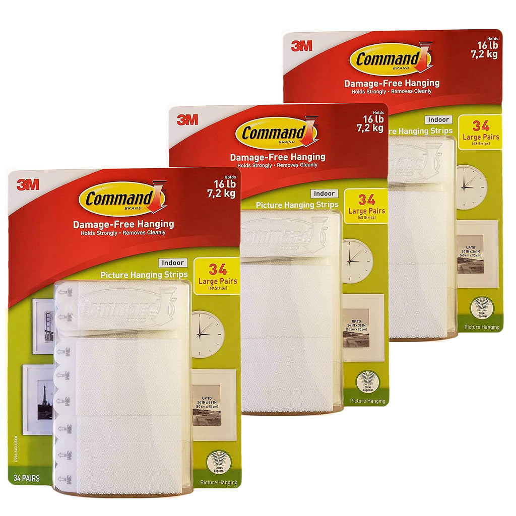 Command Indoor Picture Hanging Strips 34 Large Pairs, 68 Total Strips (3 Pack)