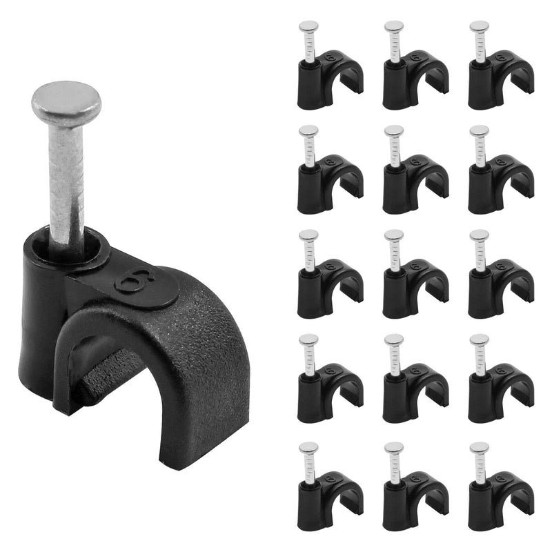 [Australia - AusPower] - 100pcs 1/4" / 6mm Half Clamp J-Hook with Nail, Nail in Cable Clips Ethernet Cable Nails Tacks Clips, Black 1/4" / 6mm, 100 PCS 
