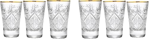 World Gifts Elegant and Modern Russian Cut Crystal Shot Glasses for Hosting Parties and Events - 1.3oz, Shot Glasses Gold Rim, Set of 6