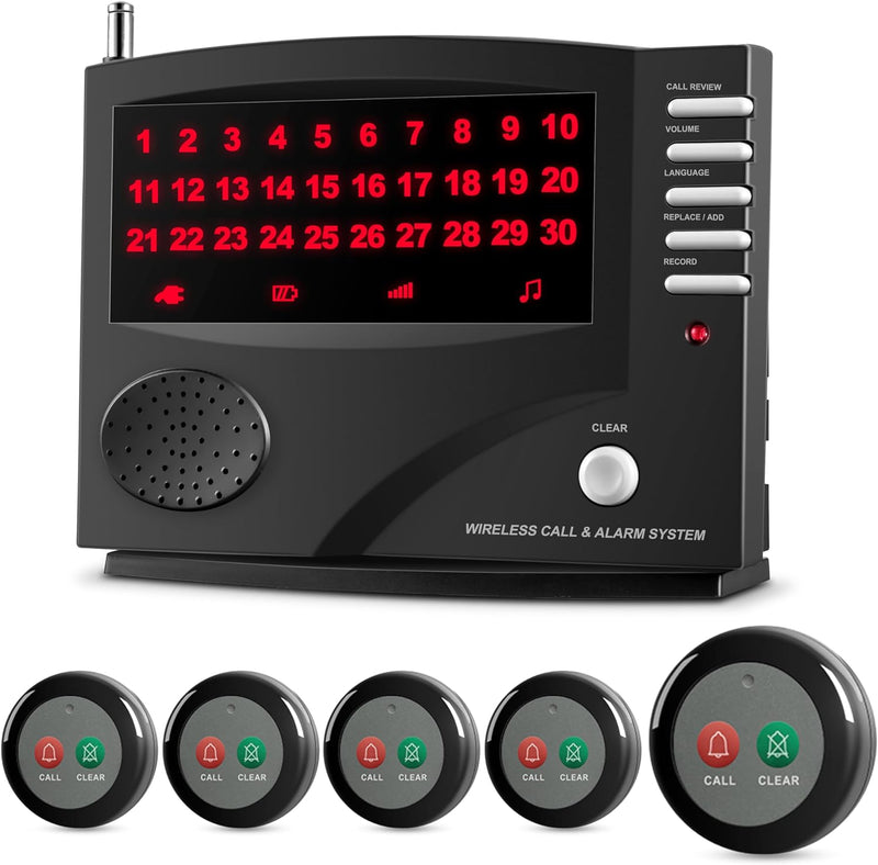 [Australia - AusPower] - SYNLETT Wireless Call System Nurse Call System with 5 Dual Function Call Buttons and 1 Central Monitoring Unit for Clinic Restaurant Nursing Home Patients... 