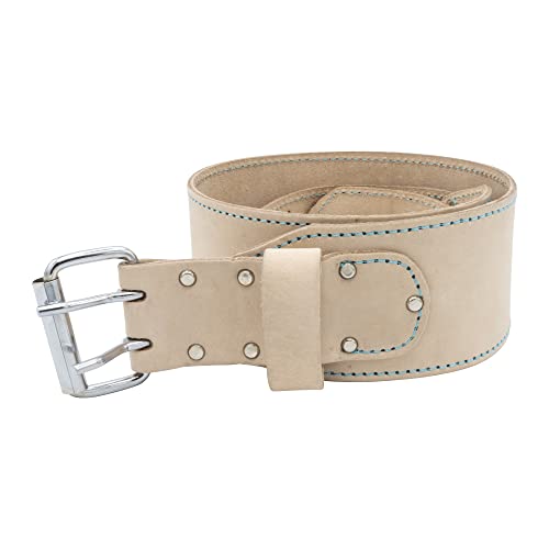 OX Pro white leather tool belt, 3-inch wide, adjustable size 34–44 inches