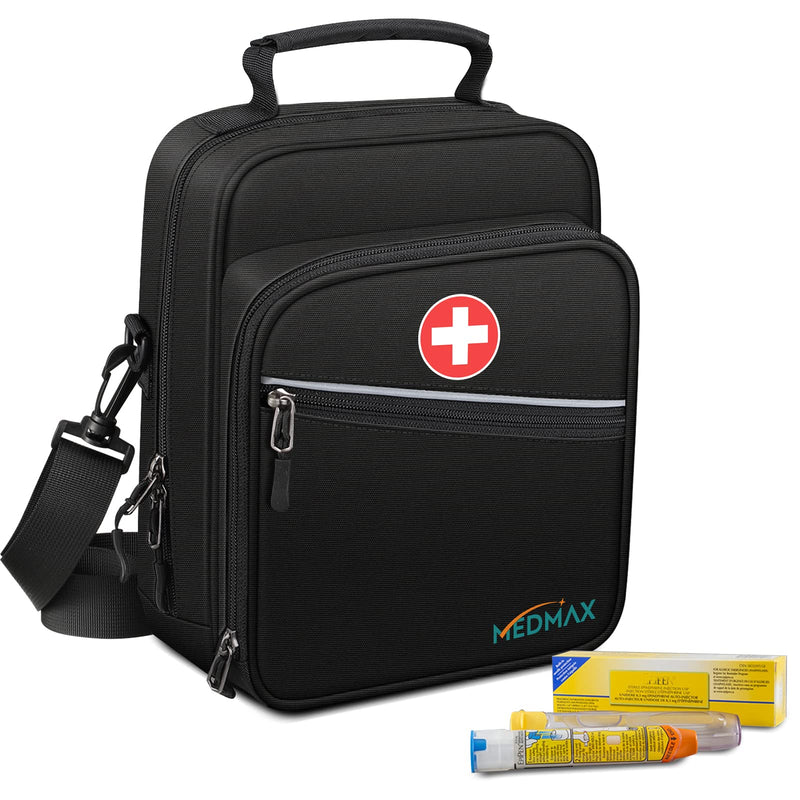 [Australia - AusPower] - MEDMAX Insulin Cooler EpiPen Carrying Case Insulated, Travel Medication Diabetes Supplies Organizer Bag with Shoulder Strap for Asthma Inhaler, Auvi-Q, Allergy Medicine Essentials (Black) Black 
