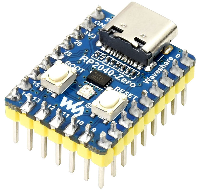 Waveshare RP2040-Zero Board with Pin Header, Based on Raspberry Pi MCU RP2040, Dual-Core Arm Cortex M0+ Processor, Flexible Clock with up to 133 MHz, Onboard 2 MB Flash, USB-C Connection RP2040-Zero with Pinheader