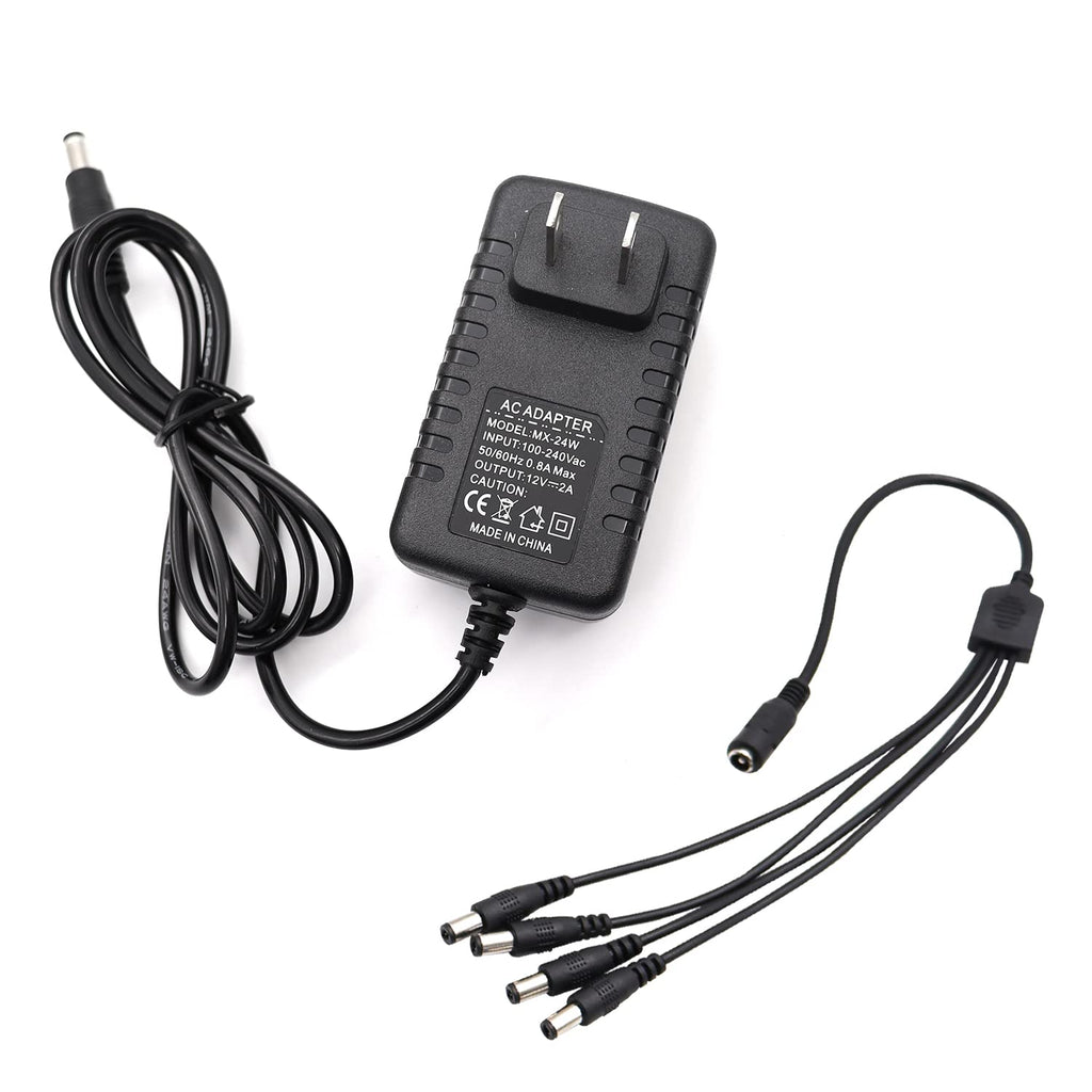 [Australia - AusPower] - 12V 2A 100V-240V AC to DC Power Adapter 5.1x2.1mm 4-Way Power Splitter Cable for CCTV/Camer/DVR H-M-026 12V 2A Power Adapter 