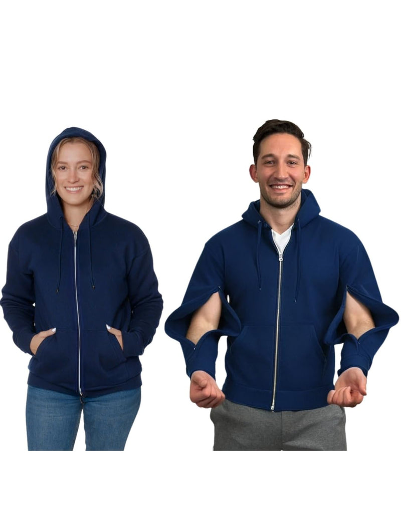 Inspired Comforts Dialysis Port Access Unisex Hoodie with Two Way Arm Access Zip Medium Navy