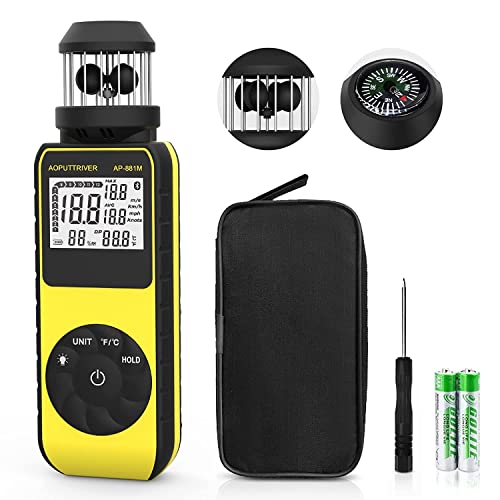 Digital Anemometer Handheld AP-881M Wind Gauge Anemometer with 360° Wind Direction Wind Cup Anemometer with Temperature (℃/℉) Measurement of Air Speed Air Volume for HVAC Vents, Boat Sailing 881M