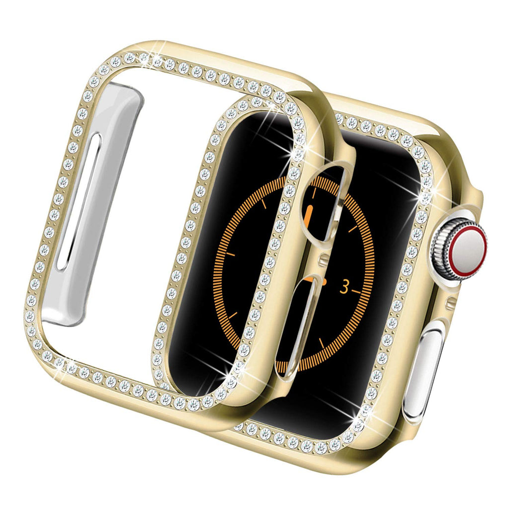 Bling Case Compatible for Apple Watch Series 9 8 7 45mm, Crystal Diamonds Rhinestone Bumper Cover for Women Girl, Hard PC Protective Frame for iWatch - 45mm Gold