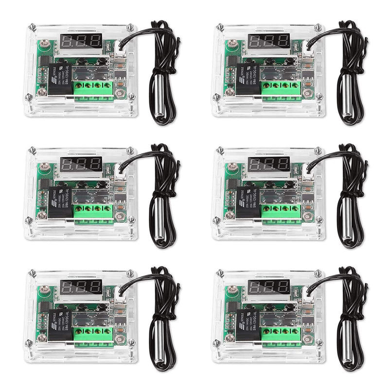 AITRIP 6 x LED Digital Thermostat DC 12 V - W1209 Heating/Cooling Temperature Control Switch Module with Waterproof 50 ~ 110 °C Sensor Probe + Transparent Acrylic Housing