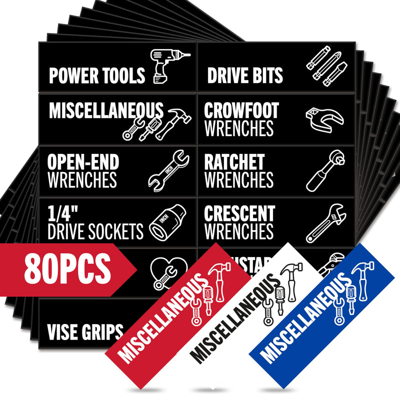 [Australia - AusPower] - Toolbox Organization Magnetic Labels-80 Large Tool Chest Organizer Labels-Strong Magnets-Fits All Brands of Steel Tool Box Drawers(Black 3.125x1.0 in) Black 3.125 x 1.0 Inches 
