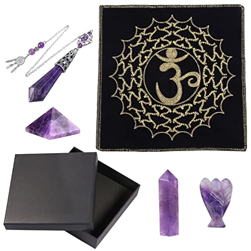 Rockcloud Amethyst Angel Pyramid Totem Energy Mat Meditation Kit Purple Amethyst Crystal