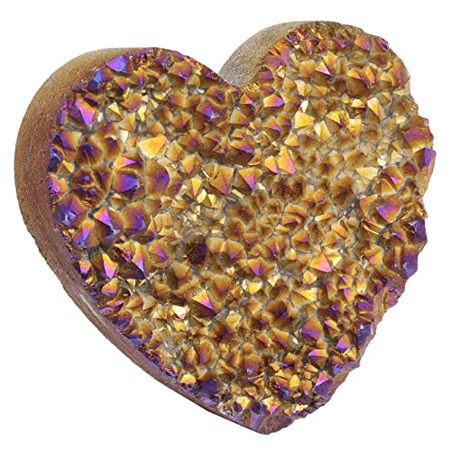 SUNYIK Heart Purple/Gold Rainbow Titanium Coated Rock Quartz Cluster Druzy