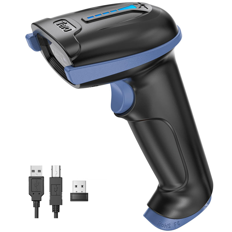Tera 1D 2D QR Barcode Scanner Wireless and Wired with Battery Level Indicator Digital Printed Bar Code Reader Cordless Handheld Barcode Scanner Compact Plug and Play Model D5100 2D Blue