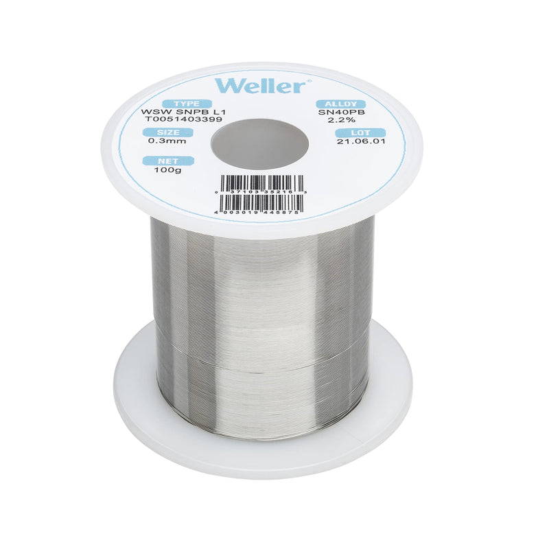 Weller WSW SnPb (T0051403399) Solder Wire, Dia: 0.3 mm / 0.012 in, Wt: 100 g / 3.527 oz, Alloy Sn60Pb40, Flux content 2.2% 0.3mm .3 mm