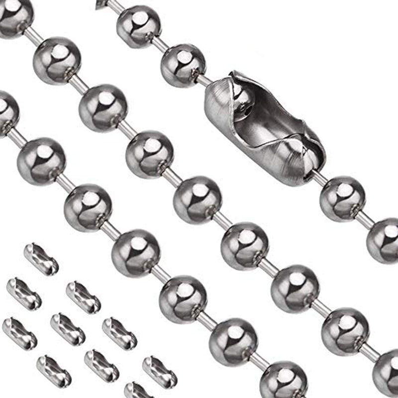 Pull Chain, 15 Feet Stainless Steel Bead Chain, Rustproof &Great Pulling Force, 6 Size, 3.2mm Pull Chain Extension with 15 Free Clasp Connectors- Silver (15 Feet) 15 ft