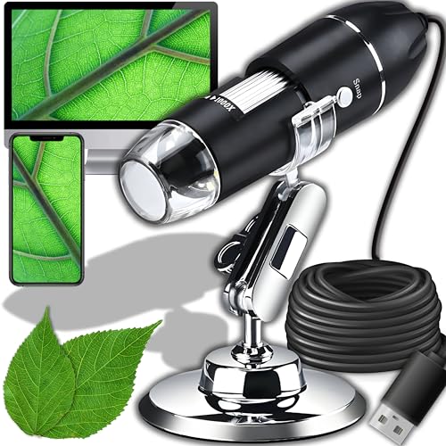 Retoo Digital Microscope Camera with 1600x Magnification Endoscope, 8 LED Lights, Compatible with Windows XP, Vista, 8,10, Android, Mini Video Camera, Digital Microscope with Metal Stand, Mini Camera
