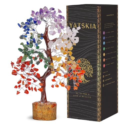 YATSKIA 7 Chakra Tree of Life - Crystal Tree for Positive Energy, Feng Shui Home Decor, Wire Bonsai, Crystal Decor - Spiritual Gift, Meditation #2 Chakra Tree (Silver Wire)