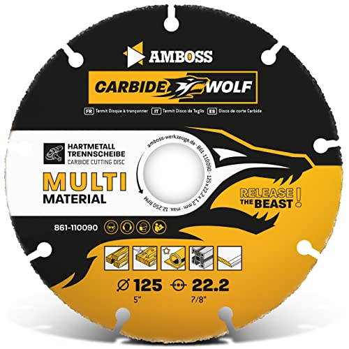 Anvil Carbide Wolf Diameter 125 mm - Multi Carbide Cutting Disc for Angle Grinder (Flex, Bosch etc.) - Wood (with Nails), Plastic, Plaster - Wood Cutting Disc, Universal Saw Blade, Speed Cutter