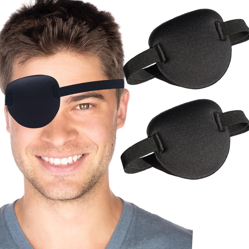 [Australia - AusPower] - 2 Pcs Eye Patches for Adults and Kids,3D Adjustable Eyepatch for Right or Left Eye,One Eye Cover for Lazy Eye,Pirate Costume(Black) 