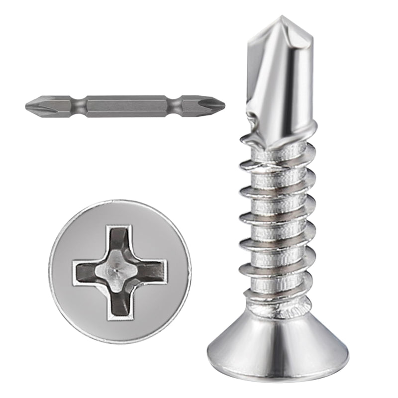 [Australia - AusPower] - Wensilon?400pcs?#8×3/4”for Sheet Metal Self-Tapping Screws 410 Stainless Steel Flat Head High-Strength Quick self-Drilling Screws #8X3/4" Silver 
