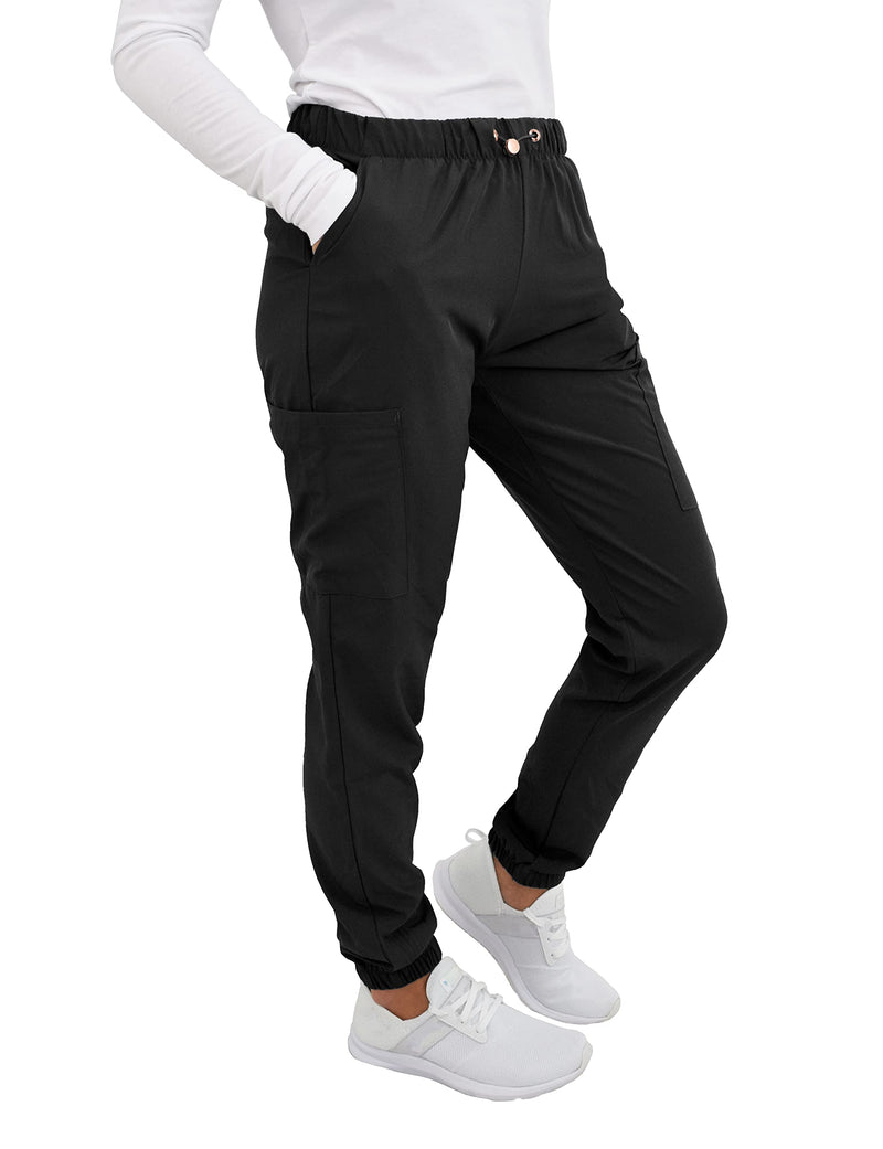 [Australia - AusPower] - Green Town Scrubs for Women - Jogger Scrub Pant, Cargo Pockets, Stretch Fabric, Drawcord, Easy Care Large Black 