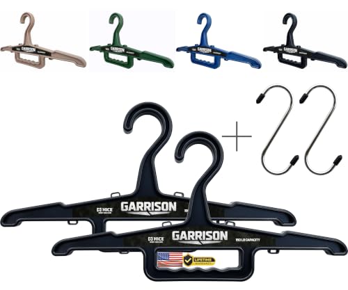 HICE - Garrison Heavy Duty Hanger | Original Heavy Duty Clothes & Equipment Hanger | 150 lb Load Capacity | Durable High Impact Resin | for Police, Military, Workwear & Clothing (Black, Set of 2) Black
