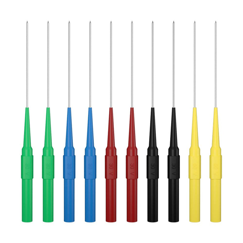 [Australia - AusPower] - 10pcs Multimeter Test Probe Back Probes, 1mm Long Test Pin Non-Destructive Insulation Piercing Needles 4mm Female Banana Plug Car Detective Tools 5colors 30009+ longer 5 colors*2 