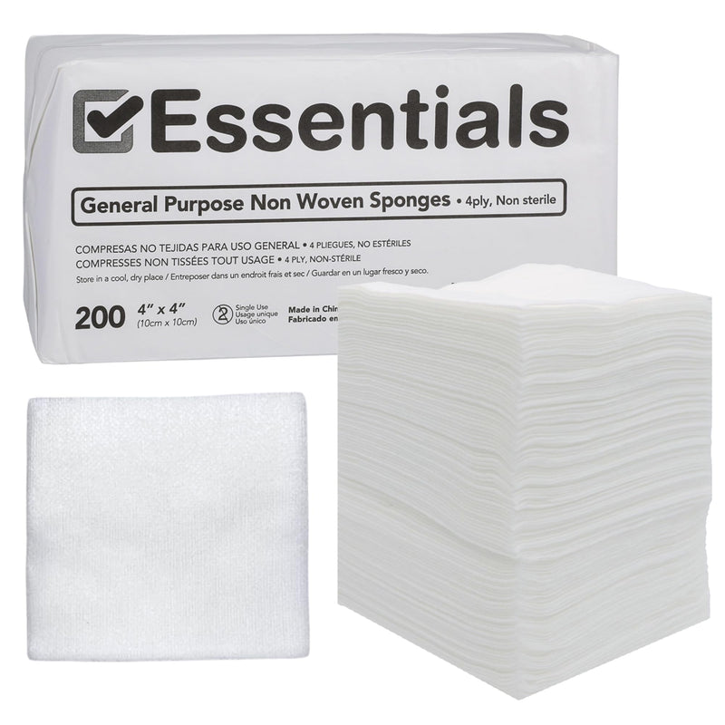 [Australia - AusPower] - Essentials Non-Sterile Gauze Sponges - 200 Count, 4-Ply, 4'' x 4'' Pads, Non-Woven, Wound Care Product for First Aid Kit/Medical Facilities 1 Pack 