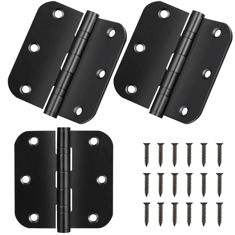 Stainless Steel Door Hinges, 3.5''X 3.5'' Ball Bearing Hinges, Commercial Grade Heavy Duty Hinges with 5/8 Inch Radius Corners, Door Interior Metal Hardwares, 3 Pack (Black) Black