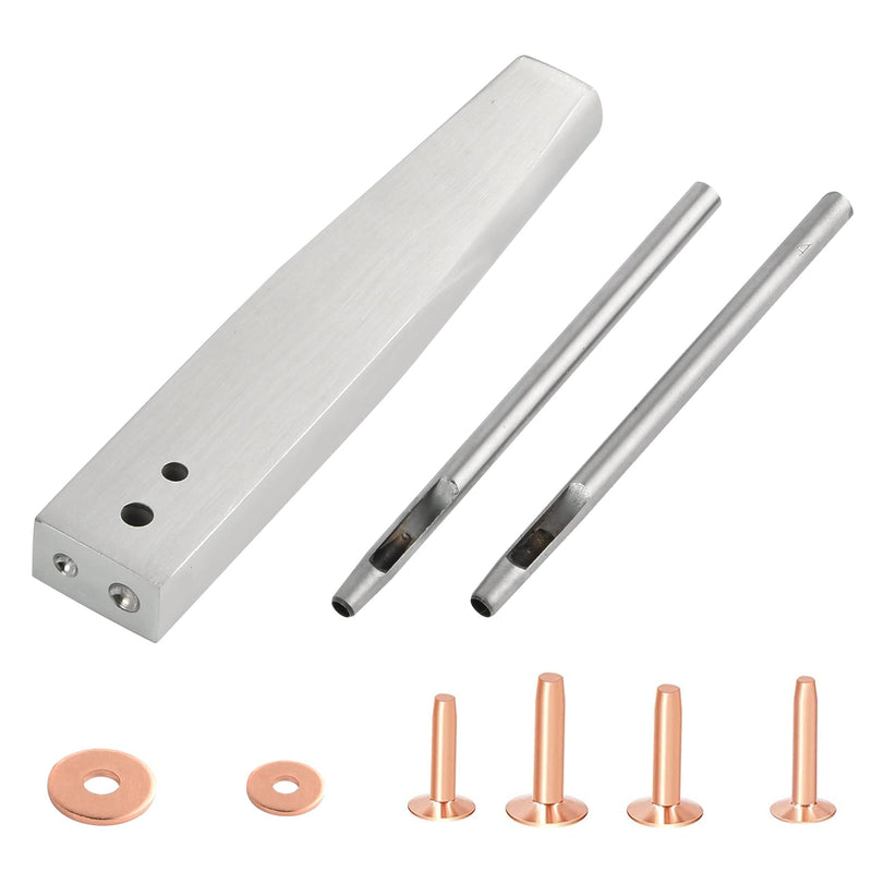 [Australia - AusPower] - Aemygo 43pcs Copper Rivets and Burrs, 4 Sizes Copper Rivet and Burrs Assortment Kit, Leather Rivets Fastener Install Setting Tool for Belts Wallets Collars Leather Working Supplies 