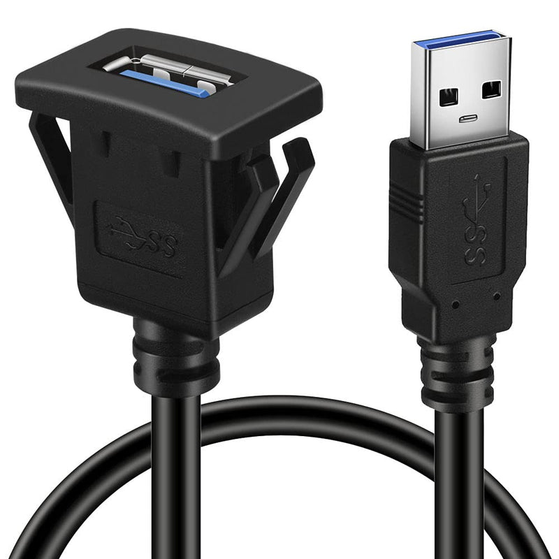 5 Pack Square Single Port USB 3.0 Car Mount Flush Cable USB 3.0 Panel Flush Mount Extension Cable Waterproof for Car Truck Boat Motorcycle Dashboard 3ft 5