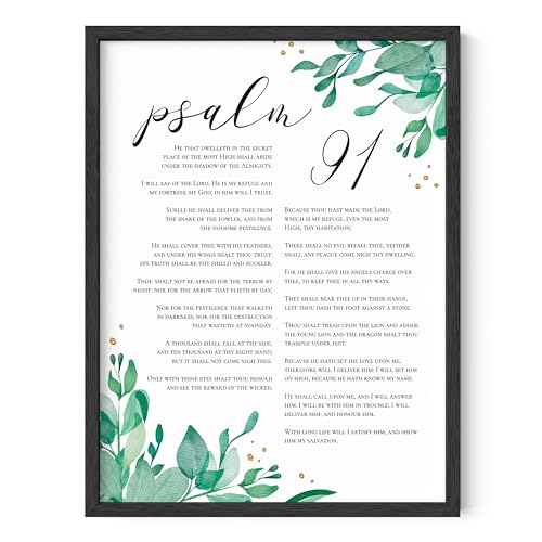 HAUS AND HUES Psalm 91 Wall Art - Bible Verses Wall Art, Religious Wall Quotes Bible Verse, Artwork with Scripture Art, Religious Gifts for Women, Christian Prints and Posters (Unframed, 16x20) religious/inspirational/botanical/scripture 12"L x 16"W