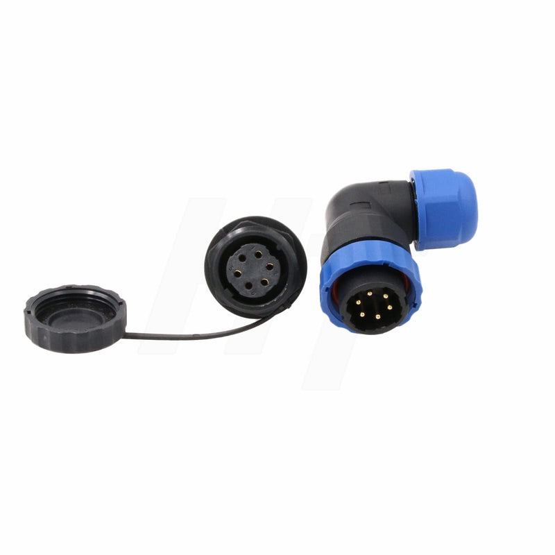 [Australia - AusPower] - HangTon SD20 10Amp 6 Pin Threaded Plastic Connector Male Waterproof IP68 Electrical Right Angle Cable Plug Panel Mount Chassis Socket 