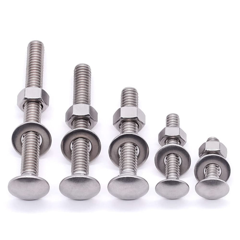 [Australia - AusPower] - 3/8-16 x 2-1/2" Stainless Steel Carriage Bolts with Hex Nuts and Flat Washers 304 Stainless Steel 18-8 Square Neck Bolts and Nuts Washers, Full Thread, Coarse Thread, 8 Sets 3/8-16 x 2-1/2" 