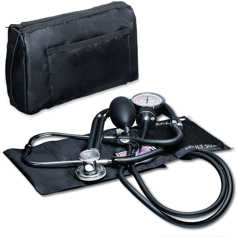 [Australia - AusPower] - NM-9170-BK Professional Aneroid Sphygmomanometer Blood Pressure Machine and Stethoscope Set, Universal Adult Size Cuff Arm, Manual Emergency BP Monitor Kit with Carrying Case, Black 
