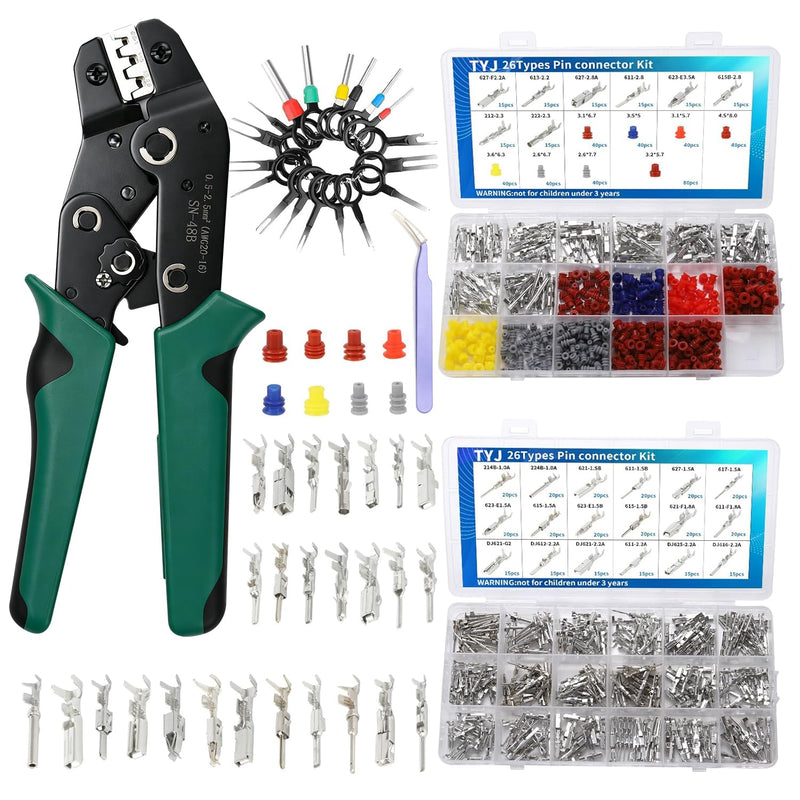 812Pcs Pin Connector Kit with Crimping Pliers - Terminal Pin 1/1.5/1.8/2/2.2/2.3/2.8/3.5mm Non-Insulated Plug Removal Male & Female Wire Pins - Automotive Car Electrical (813-Crimping Pliers) 813-Crimping Pliers