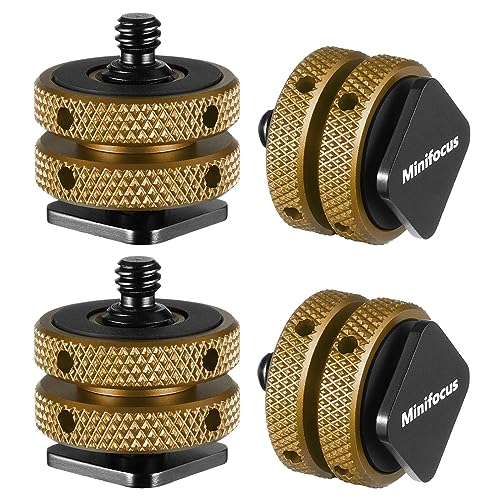 MINIFOCUS 4 Packs Camera Hot Shoe Mount Adapter, Double Nut with 1/4" and 3/8" Aluminum Alloy Tripod Screw Flash Shoe Mount for LED Monitors, Microphone, DSLR Field Monitor 4 PCS Sienna