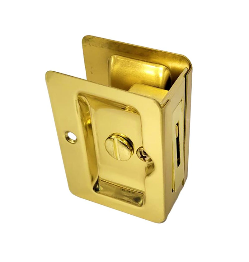 QCAA Premium Quality Solid Brass Rectangular Pocket Sliding Door Pull, Privacy Lock, 3-1/4''X2-1/4'', Polish Brass, 1 Pack, Made in Taiwan 1 Pack(Privacy Lock) Polished Brass