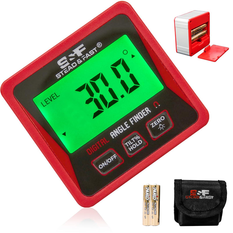 [Australia - AusPower] - S&F STEAD & FAST Digital Angle Finder Gauge Magnetic Protractor Inclinometer Table Saw Angle Gauge Level Cube with Magnetic Base for Woodworking, Carpentry, Construction Red 