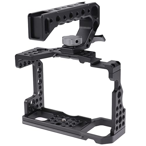 Hersmay A7III Cage with Top Handle, A9 Camera Cage for Sony A7III / A7RIII /A9 /A7II Mirrorless Camera, Multiple 1/4" 3/8" Screw Holes for Vlogging Video Shooting Filmmaking Rig For Sony A7III/A7RIII/A9/A7II