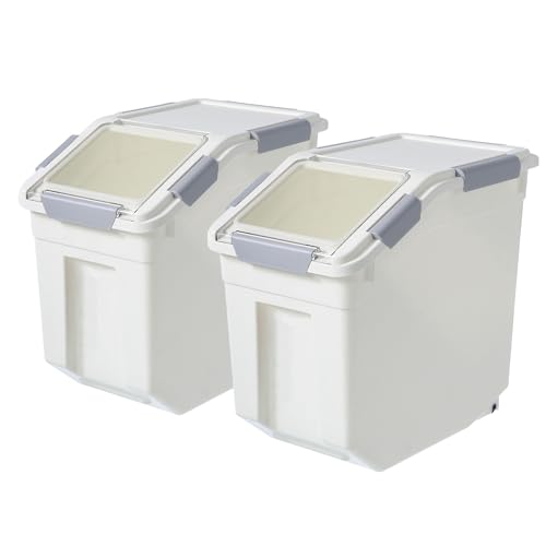 HANAMYA 10 Liter / 20 lbs Rice Storage Container with Measuring Cup, BPA free, For Rice | Grain | Pet Food | Flour, 2 count, White 20 lb, 2 Count