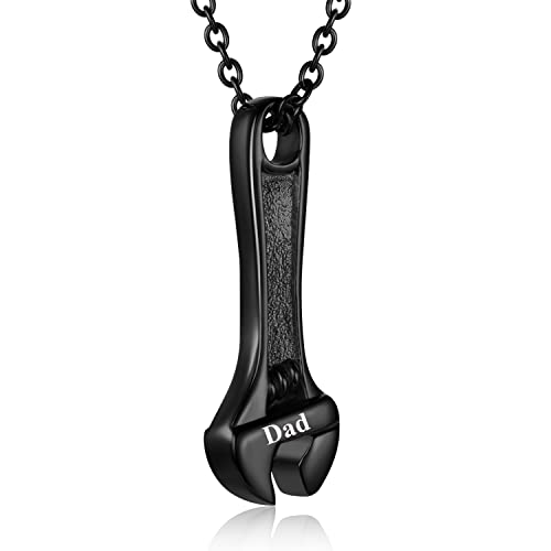 Mechanic Wrench Cremation Jewelry for Ashes Stainless Steel Tool Urn Pendant Locket Keepsake Memorial Urn Necklace for Men Women Holder Ashes for Pet Human Black-DAD