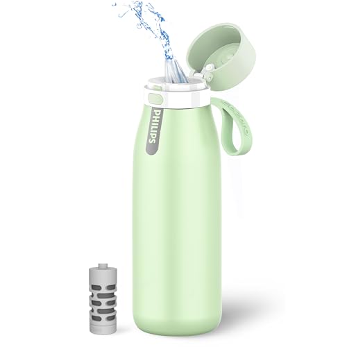 PHILIPS Filtered Water Bottle Stainless Steel Travel Keeps Cold 32oz Green Green-Stainless 32 Ounces