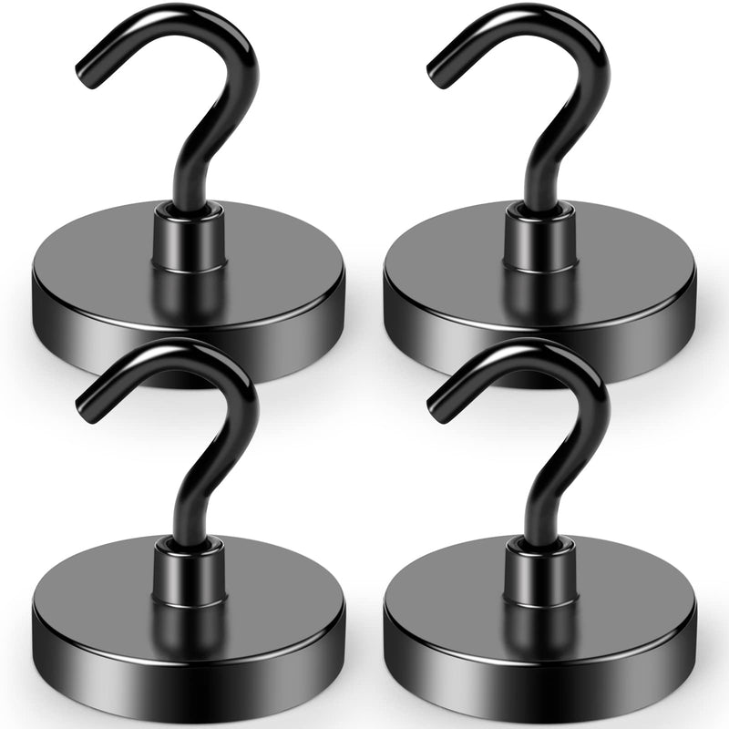 [Australia - AusPower] - LOVIMAG Black Magnetic Hooks Heavy Duty, 110lbs Strong Neodymium Magnet Hooks with Epoxy Coating for Cruise Cabins, Magnets with Hooks for Locker, Classroom, Kitchen,Office,Metal Door etc-4 Pack 110lbs-4 Pcs 