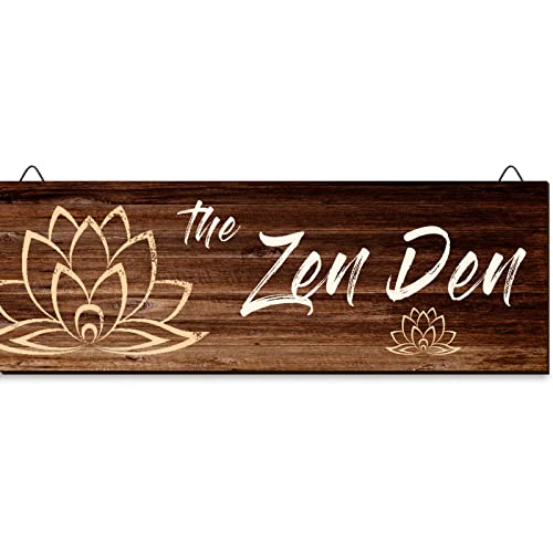 Chuniff The Zen Den Wooden Wall Sign, 13.7 x 4.7 Inches Hippie Room Decoration with Hooks, Hanging Meditation Accessories Decor for Chakra, Spiritual Room Accents