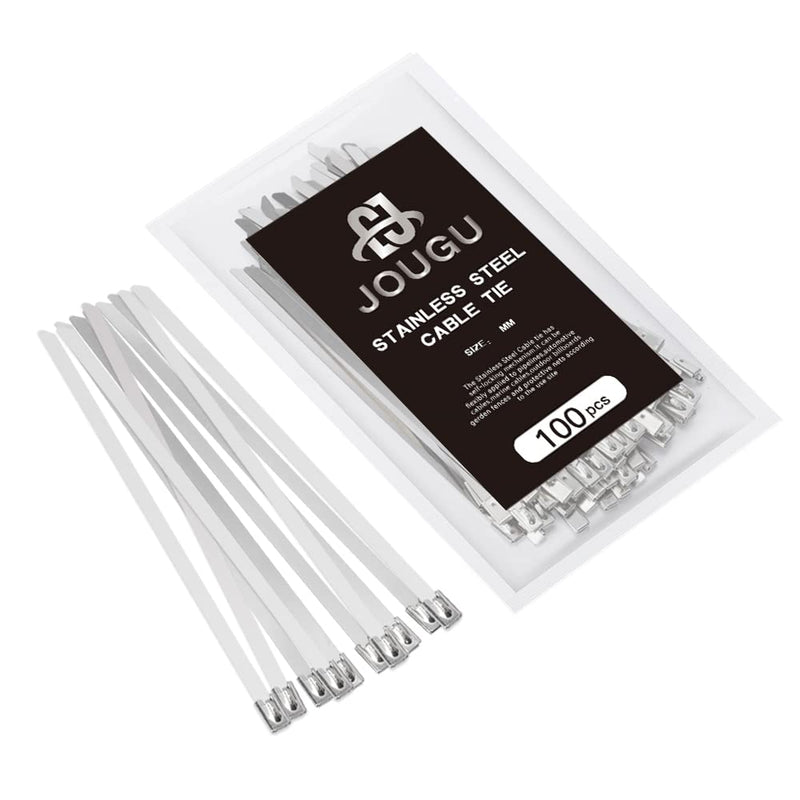 [Australia - AusPower] - Metal Zip Ties 11.8 inch 100pcs 304 Stainless Steel Locking Cable 250LB 300mm Heavy Duty Exhaust Wrap Multi Purpose Binding for machinery, vehicles, farms, cables, pipes,Fence 11.8"/300mm 