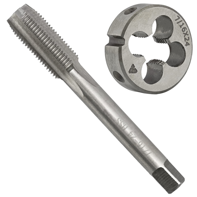 [Australia - AusPower] - 7/16"-24 UNS HSS Tap And Die Set, 7/16 x 24 UNS Machine Thread Tap And Round Thread Die Right Hand 7/16"-24 UNS 