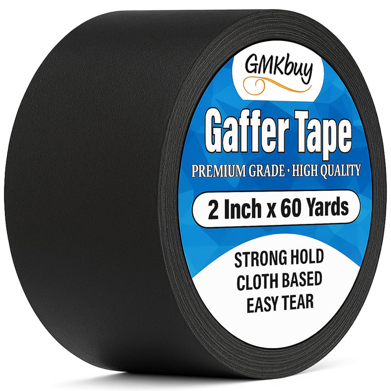 2" x 60yd Black Gaffers Tape – Heavy Duty, Non-Reflective, Easy to Tear, Waterproof Matte Gaffer Stage Tape – Gaff Cloth Tape for Photography, Filming Backdrop & Production 2" x 60 Yards